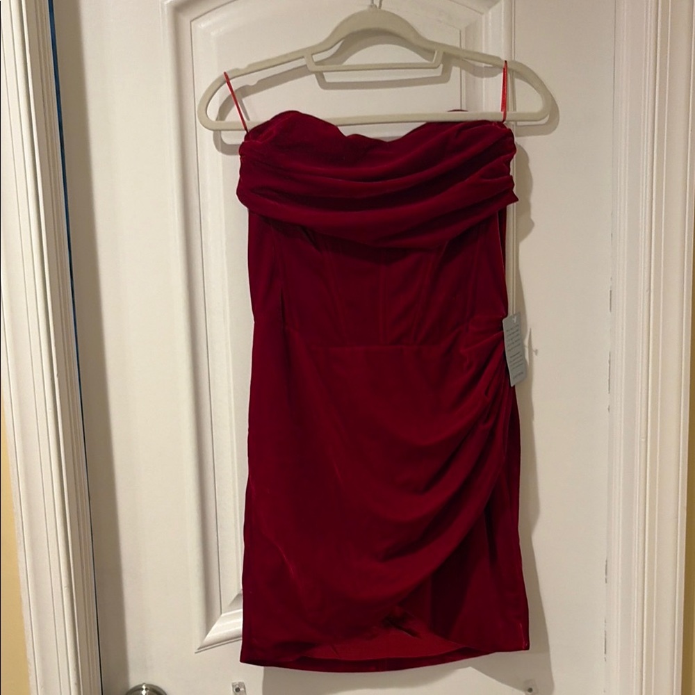 Bardot Strapless Scarlet Dress